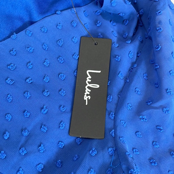 NWT Meadowlake Blue Swiss Dot Lace Bell Sleeve Romper Size Small - Picture 4 of 10